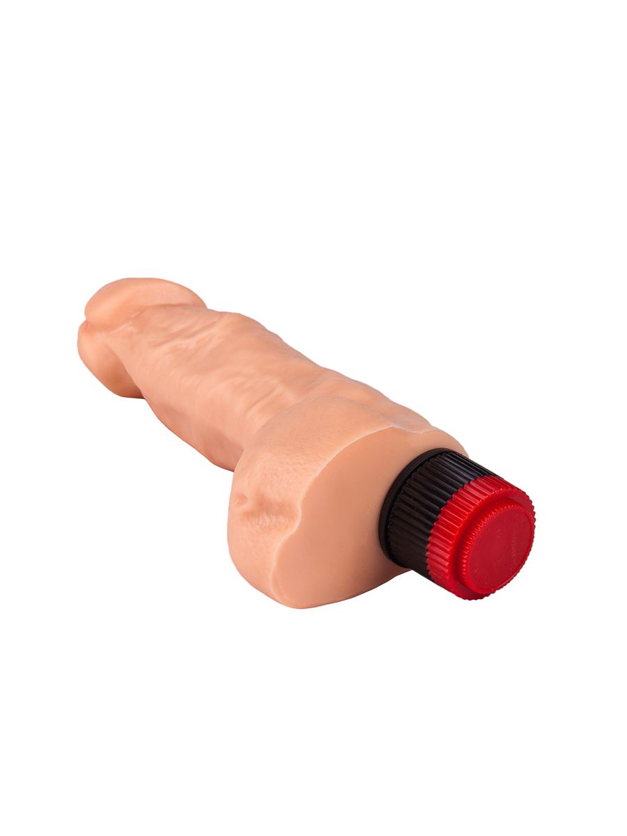 Гелевый вибромассажёр с мошонкой - 19 см.