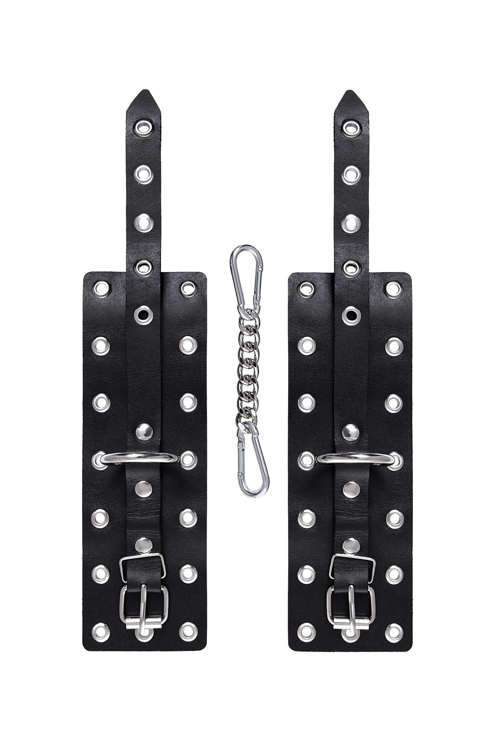 Черные кожаные однослойные наручники с люверсами