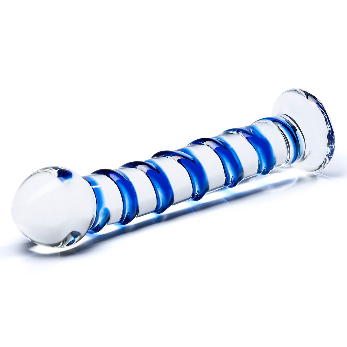 Стеклянный фаллоимитатор с голубой спиралью Blue Spiral - 18,5 см.