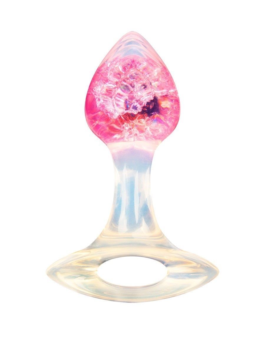 Розоватая анальная пробка с ручкой - 8,5 см.