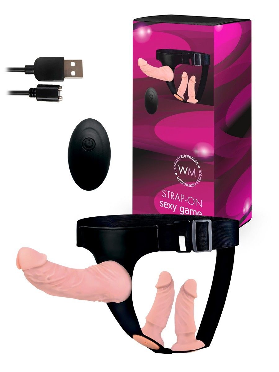 Женский страпон с 3 насадками и вибрацией