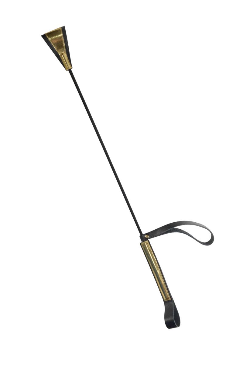Черно-золотистый стек с хлопушкой из кожи - 69 см.