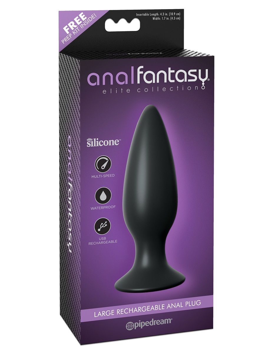 Чёрная большая анальная вибропробка Large Rechargeable Anal Plug - 13,5 см.