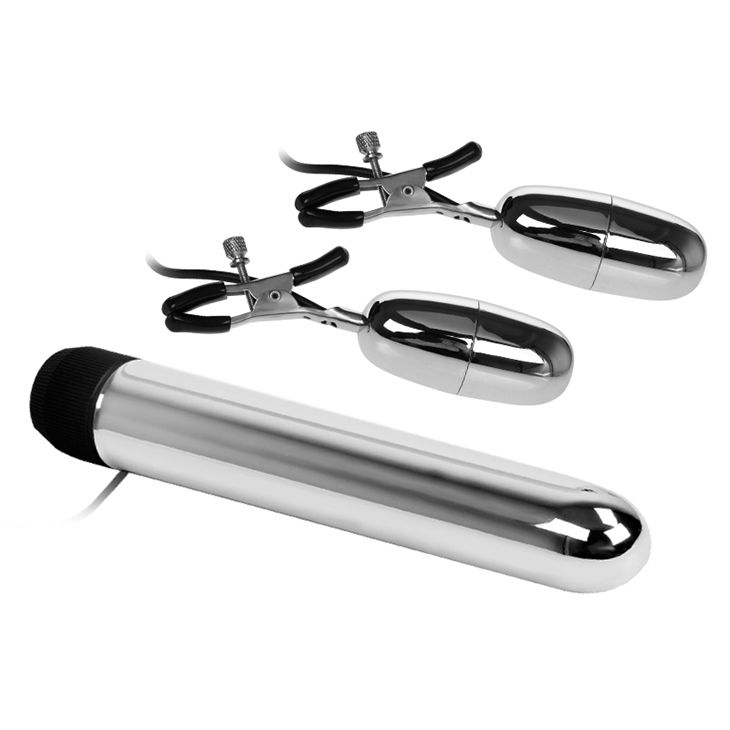 Набор из вибратора и вибростимуляторов для груди Turbo NippleClamps