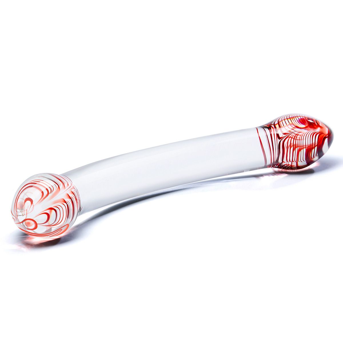 Изогнутый двусторонний фаллос из стекла Red Head - 22 см.