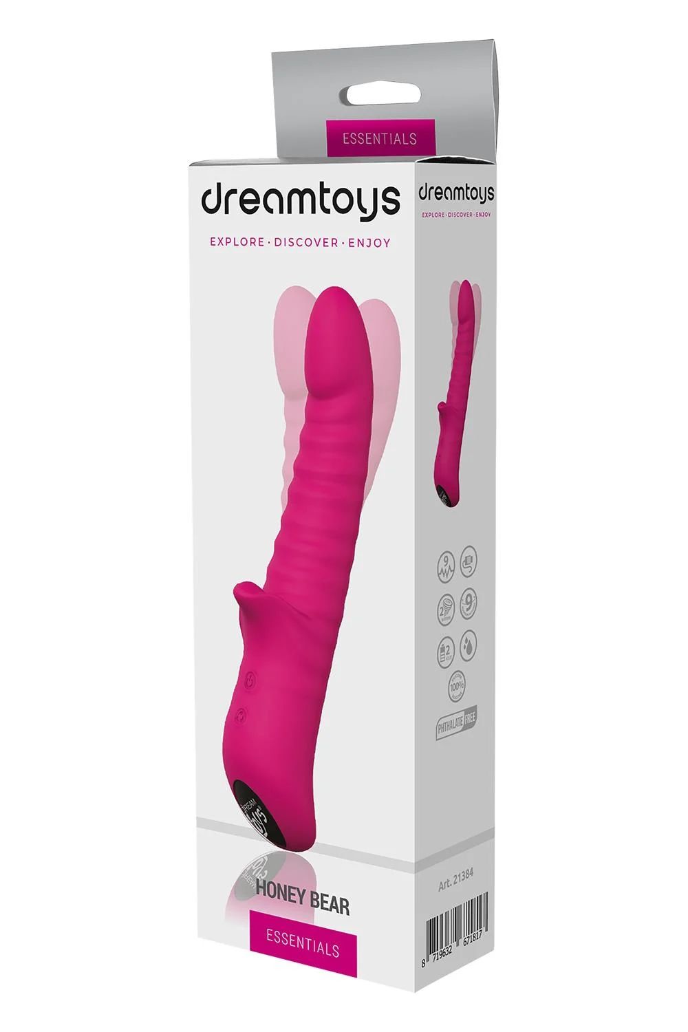 Розовый вибратор Honey Bear с ребрышками - 21,5 см.