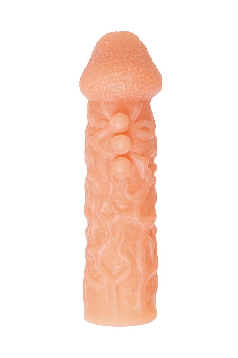 Телесная закрытая насадка с шершавой головкой Cock Sleeve 007 Size M - 15,6 см.